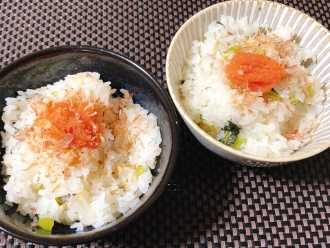 小松菜と明太子のご飯